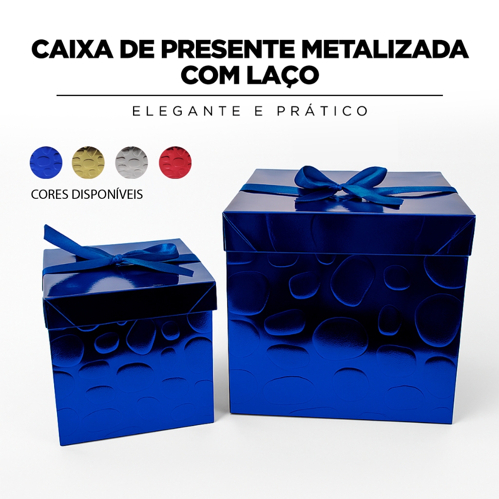 Caixa de presente metalizada com laço em Oferta na Shopee