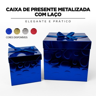 Caixa de presente metalizada com laço em Oferta na Shopee