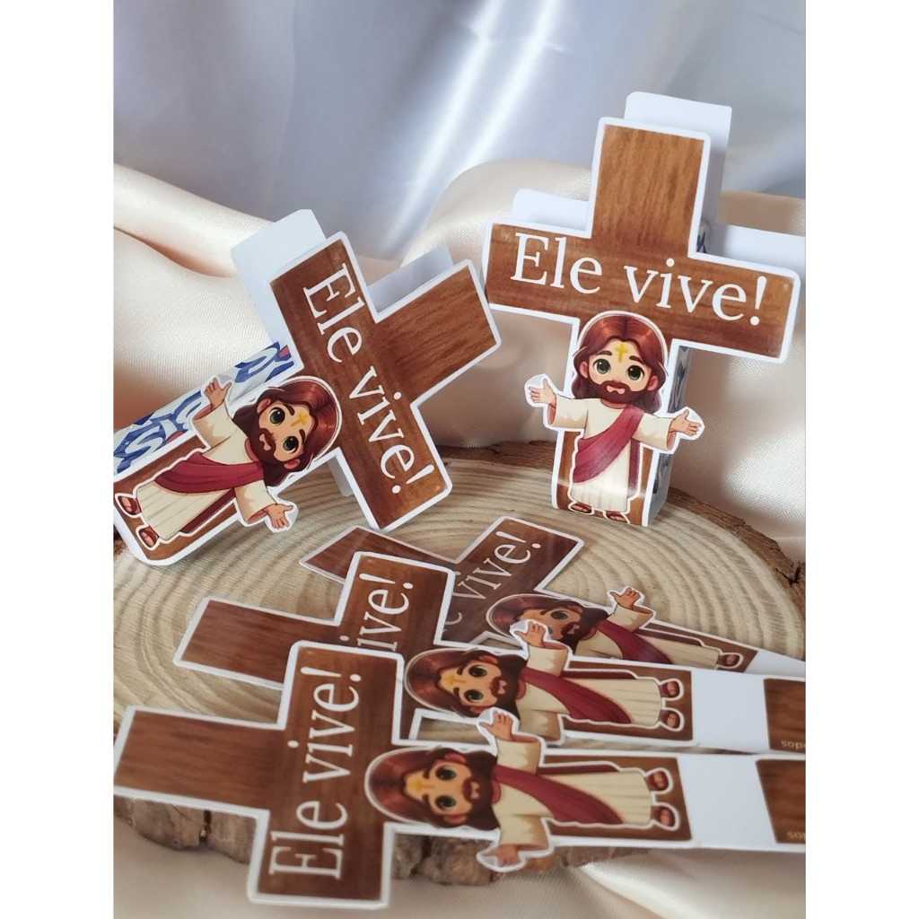 Kit 24 Porta Bis em Cruz Pascoa Lembracinhas Mimo Cristã "Ele Vive" Natal