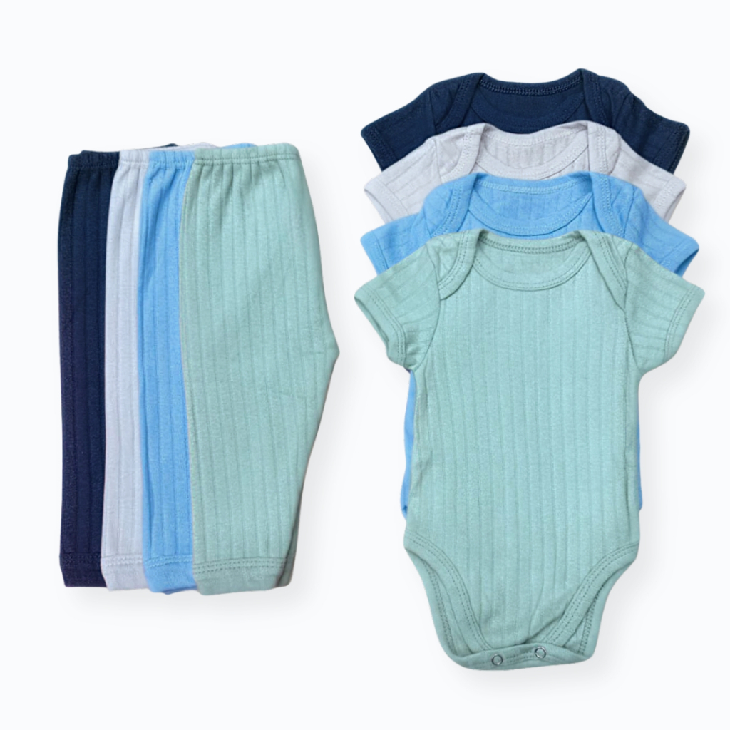 Kit 8 Peças Body e Calça Canelado Bebê | Conjunto Canelado para Bebê | Manga Curta | RN, P, M e G em Oferta na Shopee