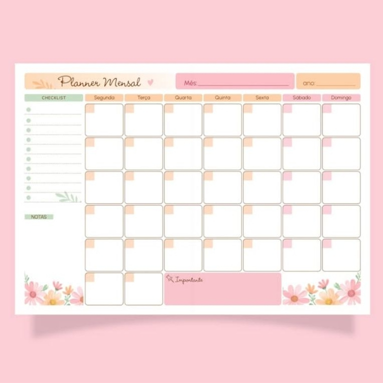 Planner Mensal Blocado A4  floral em Oferta na Shopee