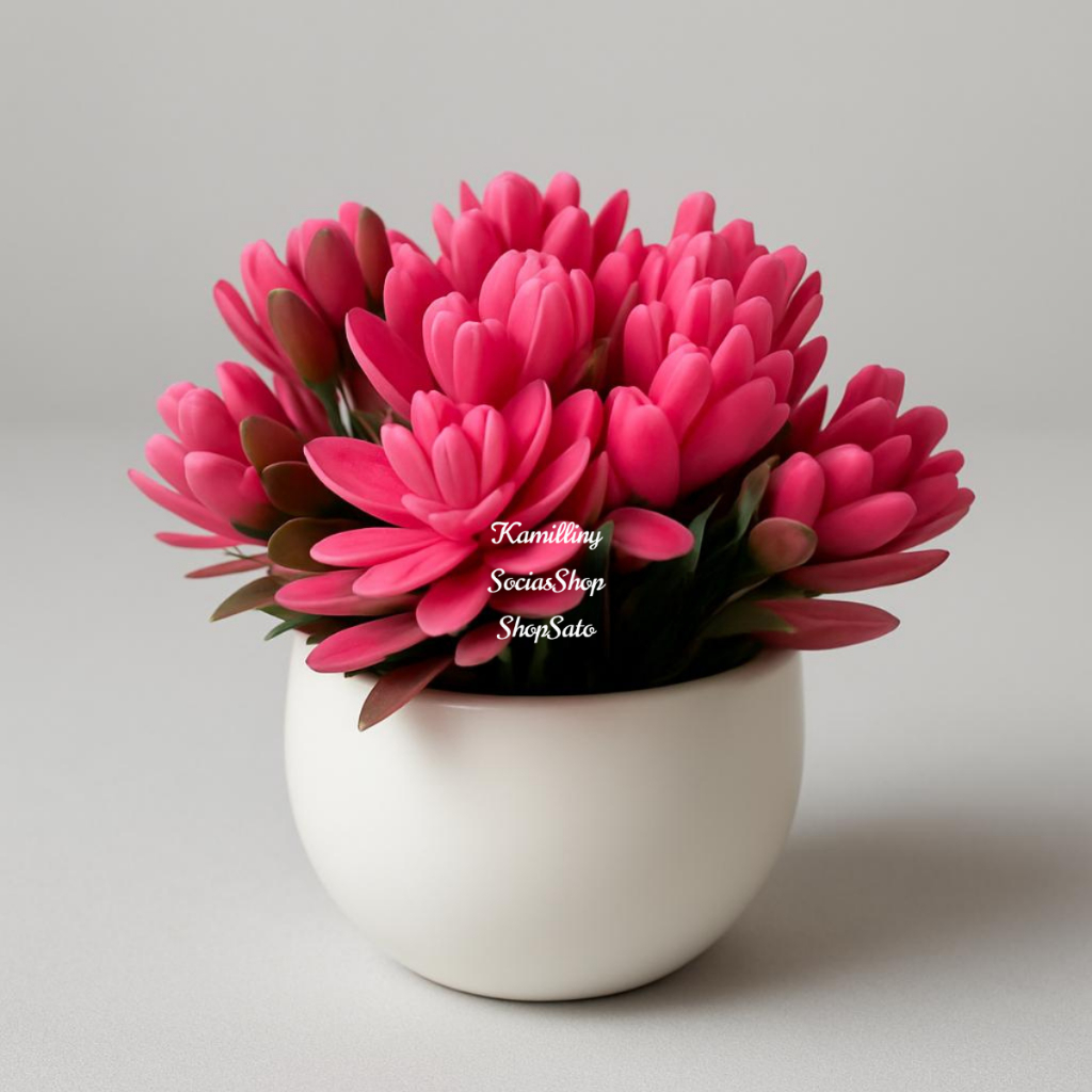 Arranjo 2 Ramos Mini Suculenta Com Vaso Redondo De Plástico Branco Arranjinho Artificial Decorativo