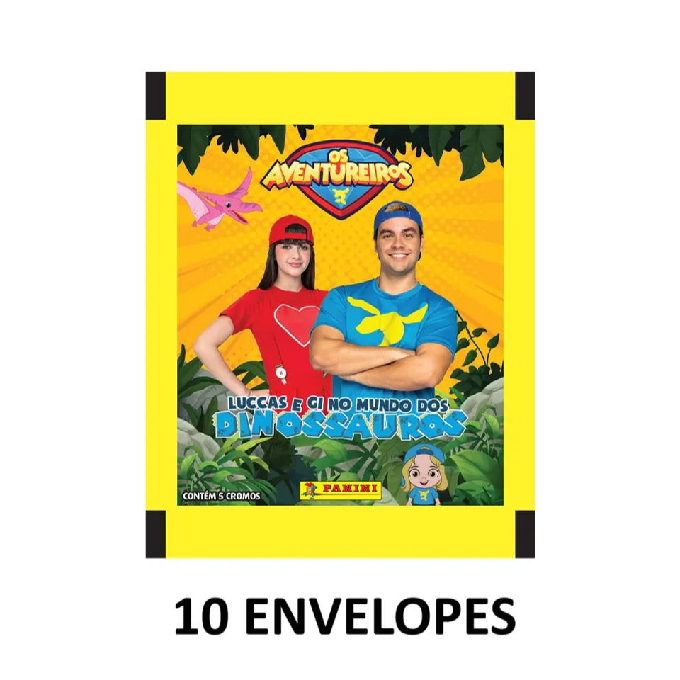 Kit Com 10 Envelopes de figurinhas  LUCCAS NETO e  GI Os Aventureiros no mundo dos dinossauros