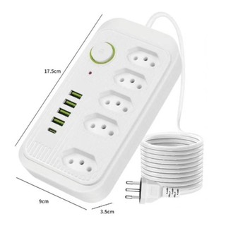 Extensão Filtro De Linha Segurança 5 Tomadas 4 Usb E Usb C  yaya.br