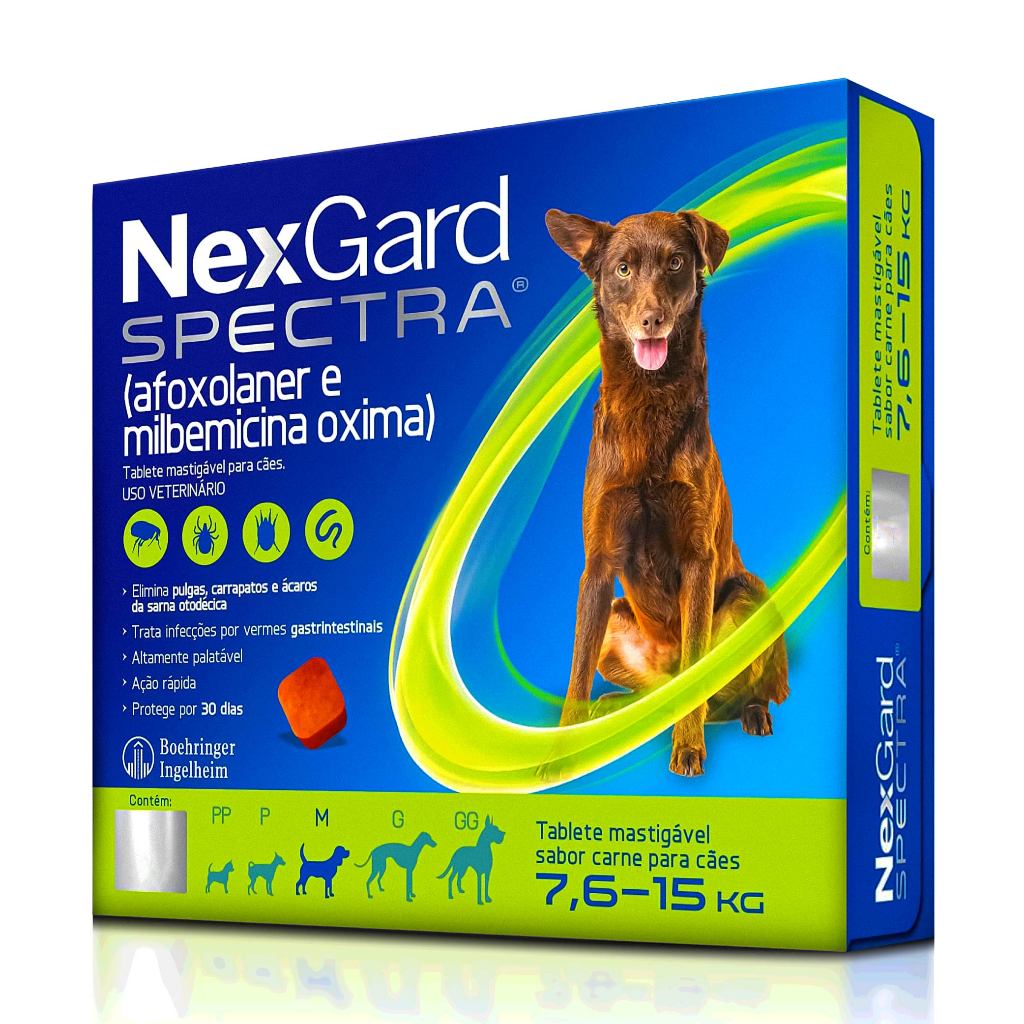 NexGard Spectra M Antipulgas e Carrapatos Contra Vermes e Sarnas Cães de 7,6 a 15kg 1 Comprimido