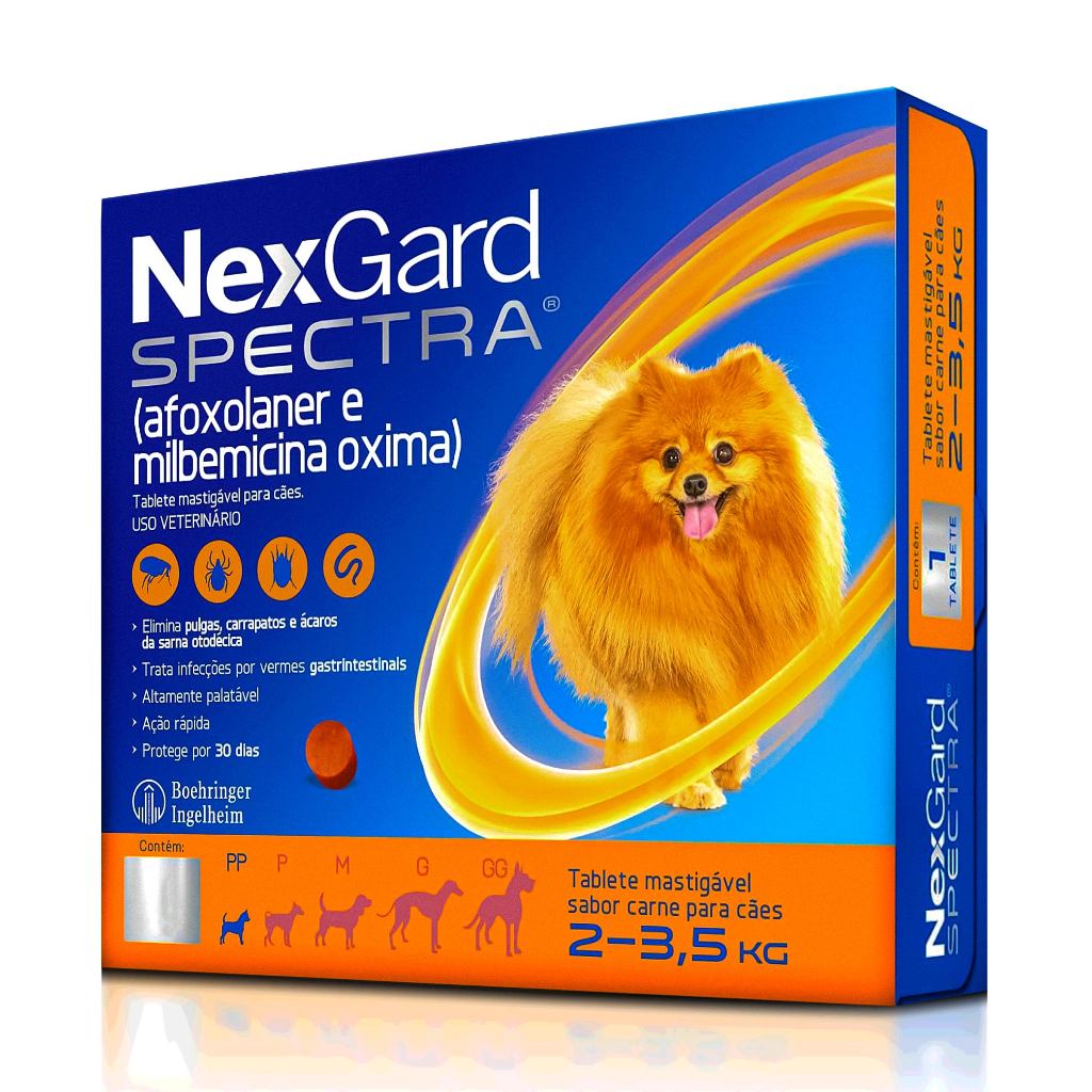 NexGard Spectra PP Antipulgas e Carrapatos Contra Vermes e Sarnas Cães de 2 a 3,5kg 1 Comprimido