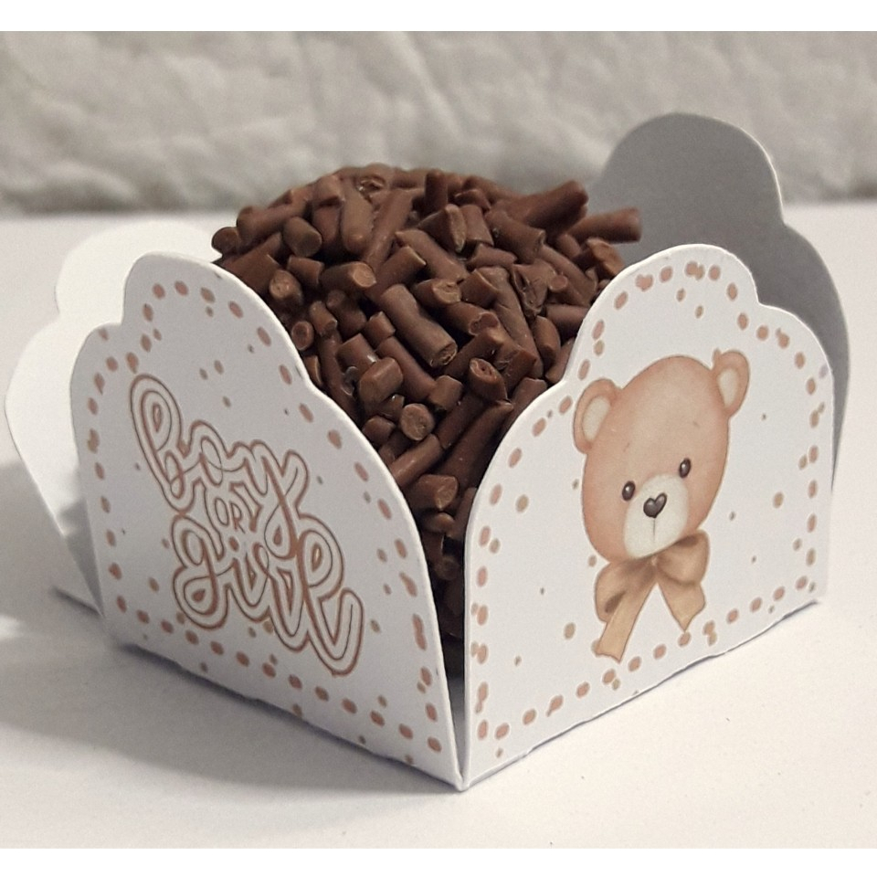 Forminhas personalizadas / Forminhas para docinho / Forminhas de Brigadeiro Chá de Bebê / Chá Revelação Bege e Dourado
