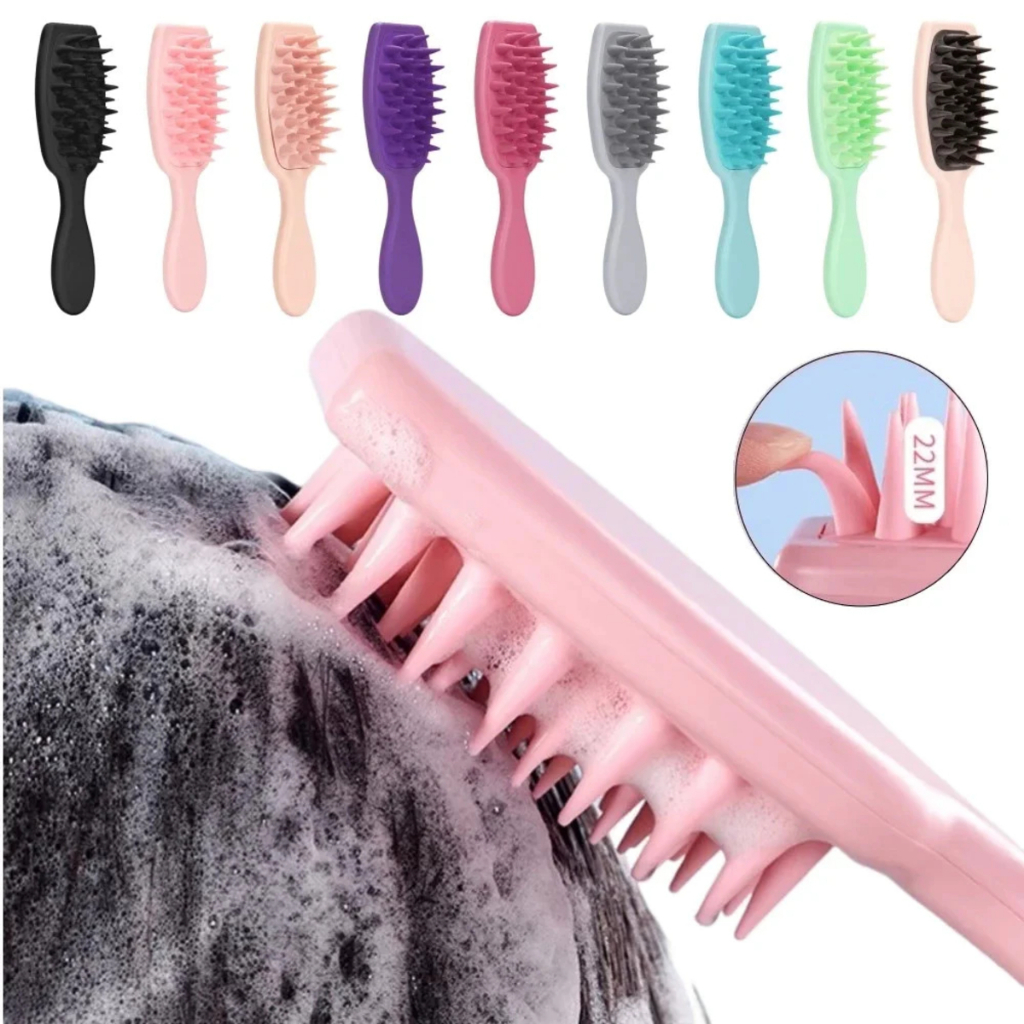 Escova Massagem Couro Cabeludo Shampoo Massageador De Cabelo De Silicone Pente De Lavagem Alça Longa