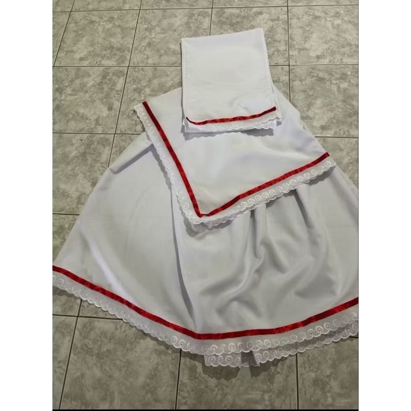 conjunto 3 peças saia oxford   umbanda e candomblé bordado inglês fita vermelha