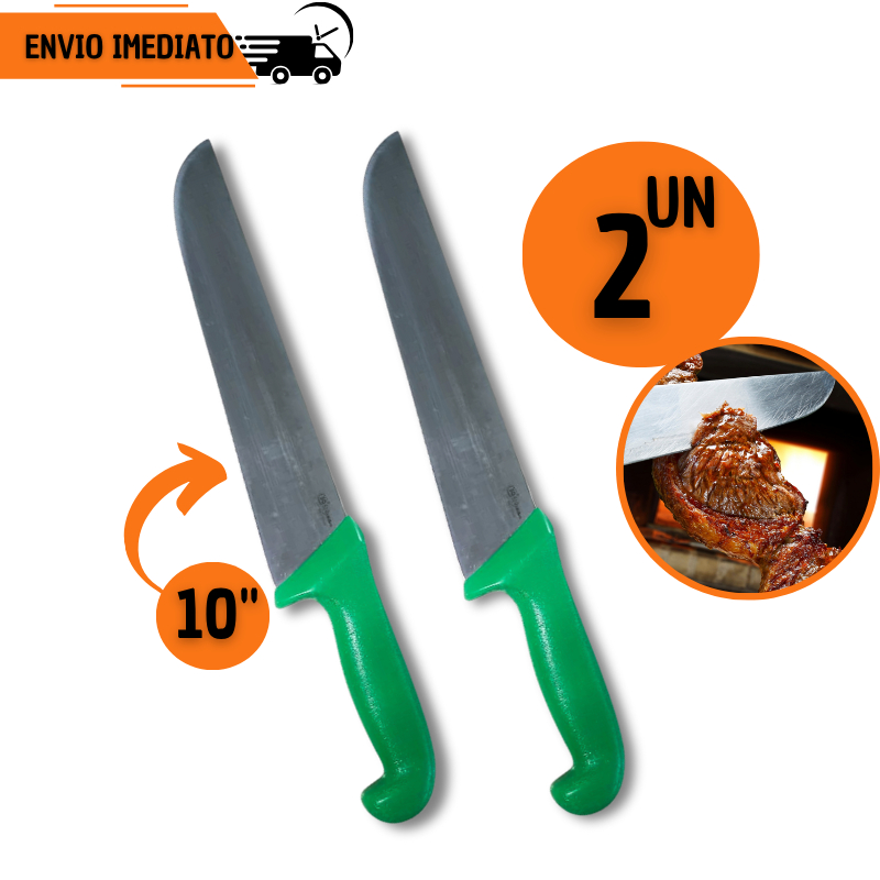 Jogo 2 Faca Profissional 10" Desossar Corte Afiado Aço Inox Açougue Premium Chef Churrasco