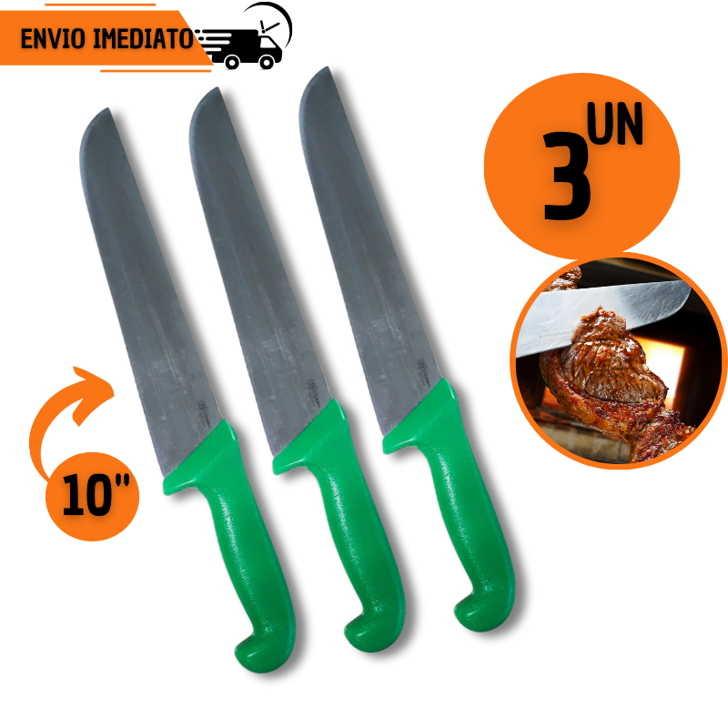 Jogo 3 Faca Profissional 10" Desossar Corte Afiado Aço Inox Açougue Premium Chef Churrasco