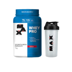 Whey Pro Max Titanium Morango 1kg Ganhe Coqueteleira 700ml de Brinde
