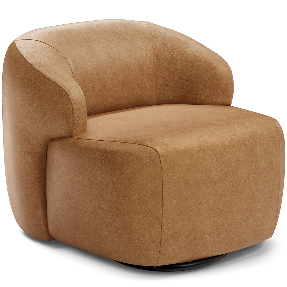 Poltrona Decorativa Orgânica Giratória Para Sala Living Barolo L06 Couro Camel - Lyam Decor - Home & Living