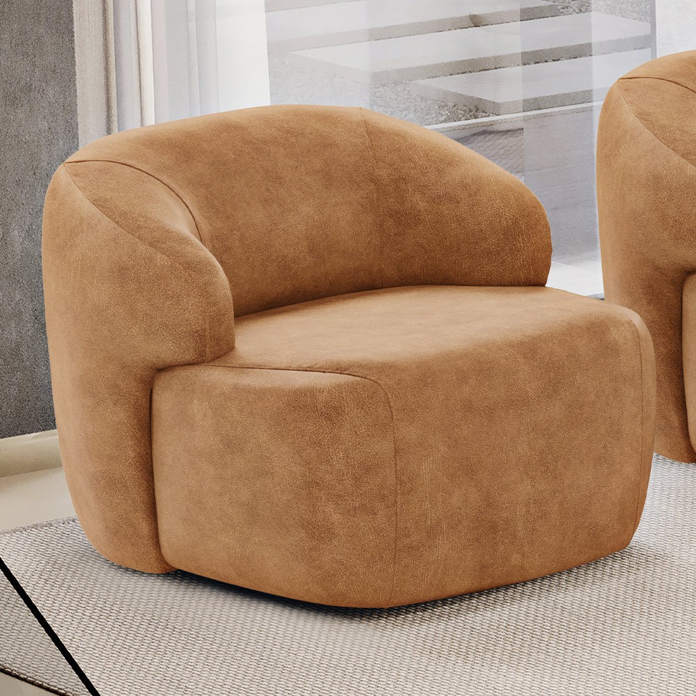 Poltrona Decorativa Orgânica Giratória Para Sala Living Barolo L06 Couro Camel - Lyam Decor em Oferta na Shopee