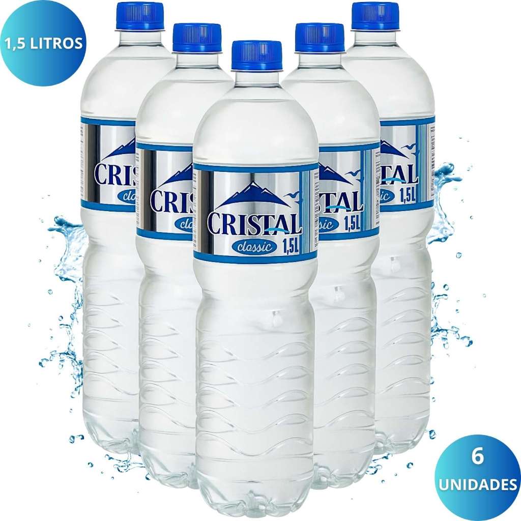 Kit 6 Unidades Agua Mineral Natural Garrafa Cristal 1,5 Litro Refrescante