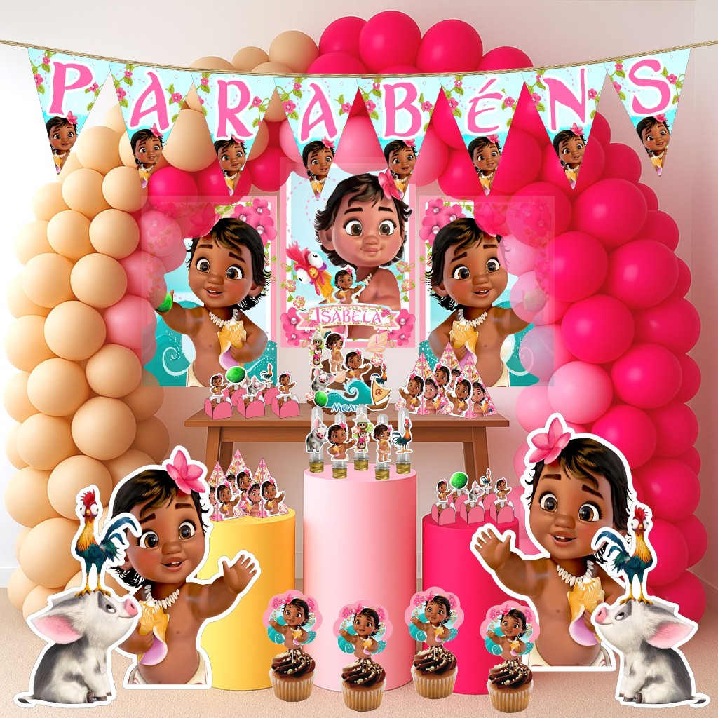 Kit Festa Aniversário Personalizado Mona BABY 78 itens - Decoração Mesversário Lembrancinhas Moan em Oferta na Shopee