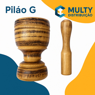 Pilão G de Madeira 20cm – Acompanha Socador. Ideal para temperos e receitas artesanais! em Oferta na Shopee