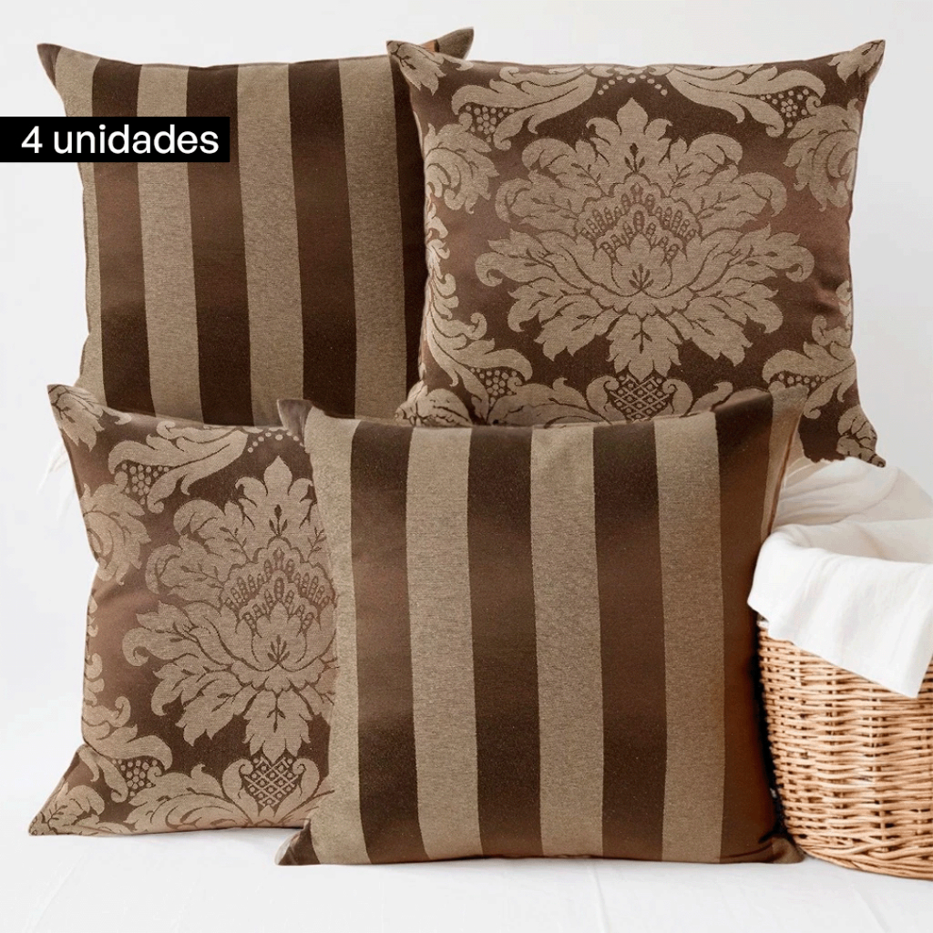 4 Capas para Almofadas Jacquard Adamascado 45x45cm - Marrom
