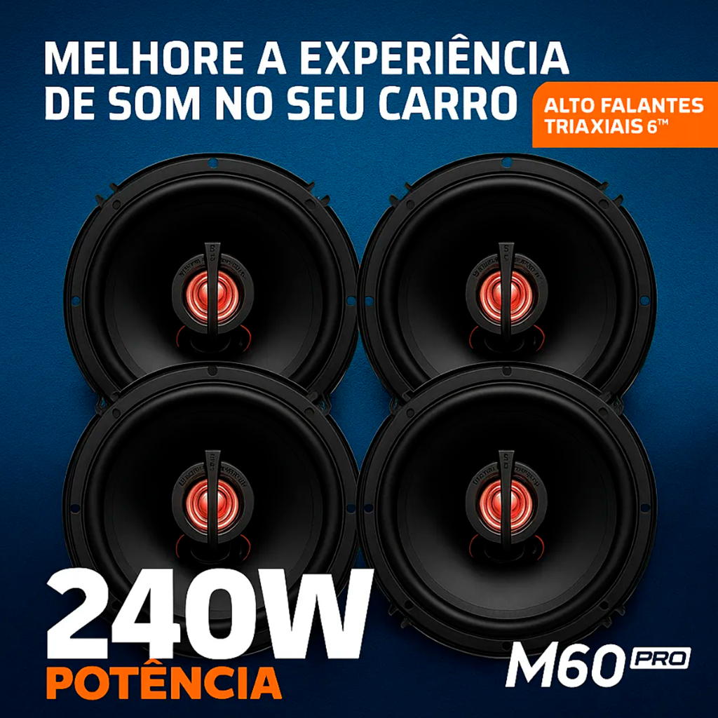 Detalhes do Kit Par Som Alto Falante 6 Polegadas Triaxial  240w 4Ohms spin