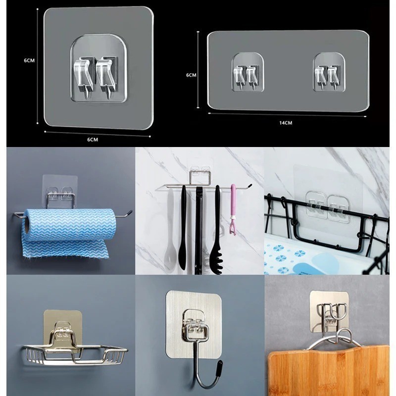 Gancho De Parede Transparente Não Marcante/Auto-Adesivo De Duplo Suporte em Oferta na Shopee