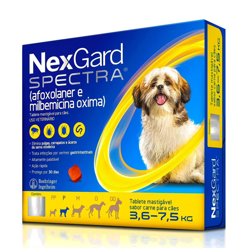 NexGard Spectra P Antipulgas e Carrapatos Contra Vermes e Sarnas Cães de 3,6 a 7,5kg 1 Comprimido