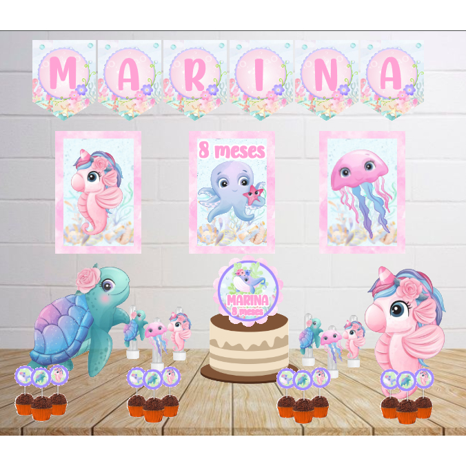 Kit Personalizado Festa Infantil  Fundo do Mar Decoração Aniversário Só Um Bolinho Lembrancinhas Mêsversário