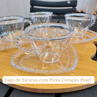 JOGO 80 PEÇAS 40 XÍCARAS 150ML/40 PIRES CORAÇÃO PEARL/PÉROLA ACRÍLICO TRANSPARENTE LINDO RESISTENTE em Oferta na Shopee
