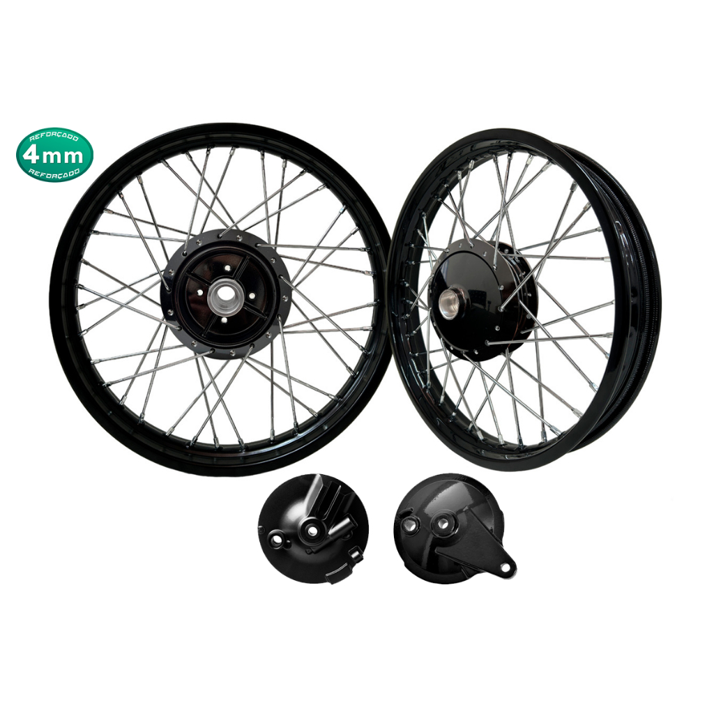 Roda Par Ybr Factor Preto Tork Cubo Tambor 4mm Cromados+ Peças