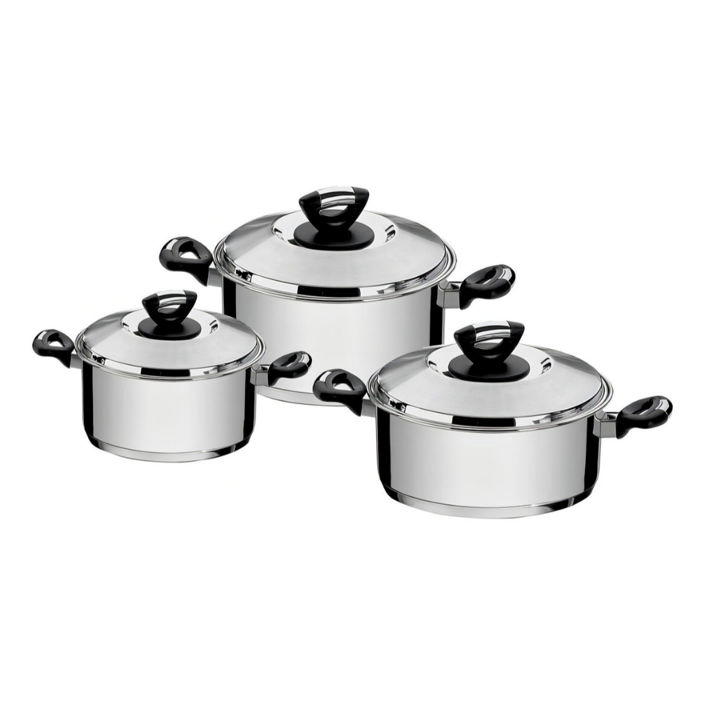 Jogo Kit Conjunto de 3 Panelas Tramontina em Aço Inox com Fundo Triplo serve em Fogão de Indução