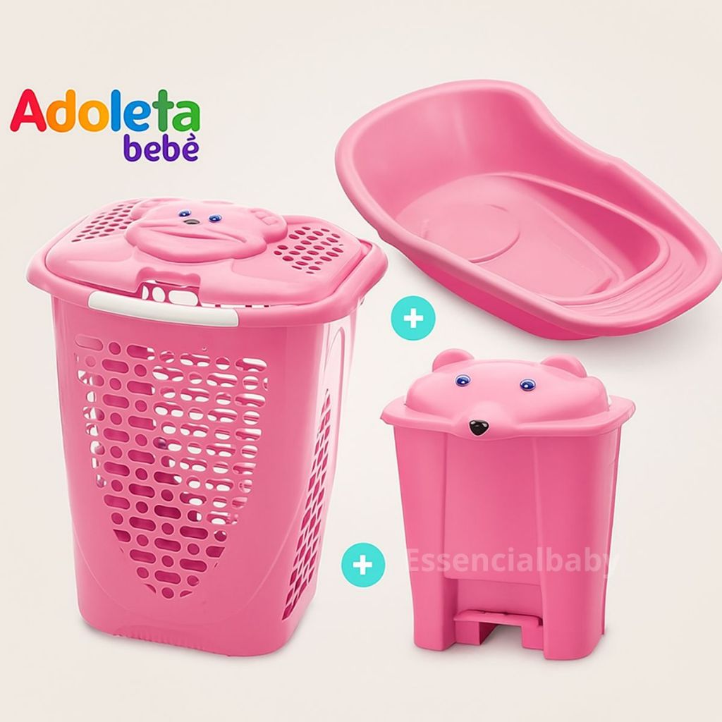 Kit higiene Infantil Banheira, Lixeira e Cesto de Roupa em Oferta na Shopee