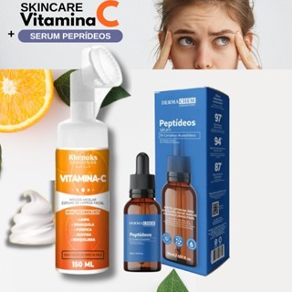 Kit Skincare Mousse Limpeza Facial Vitamina C+ Serum Peptídeos Anti Olheiras Efeito Lifting Dermachem