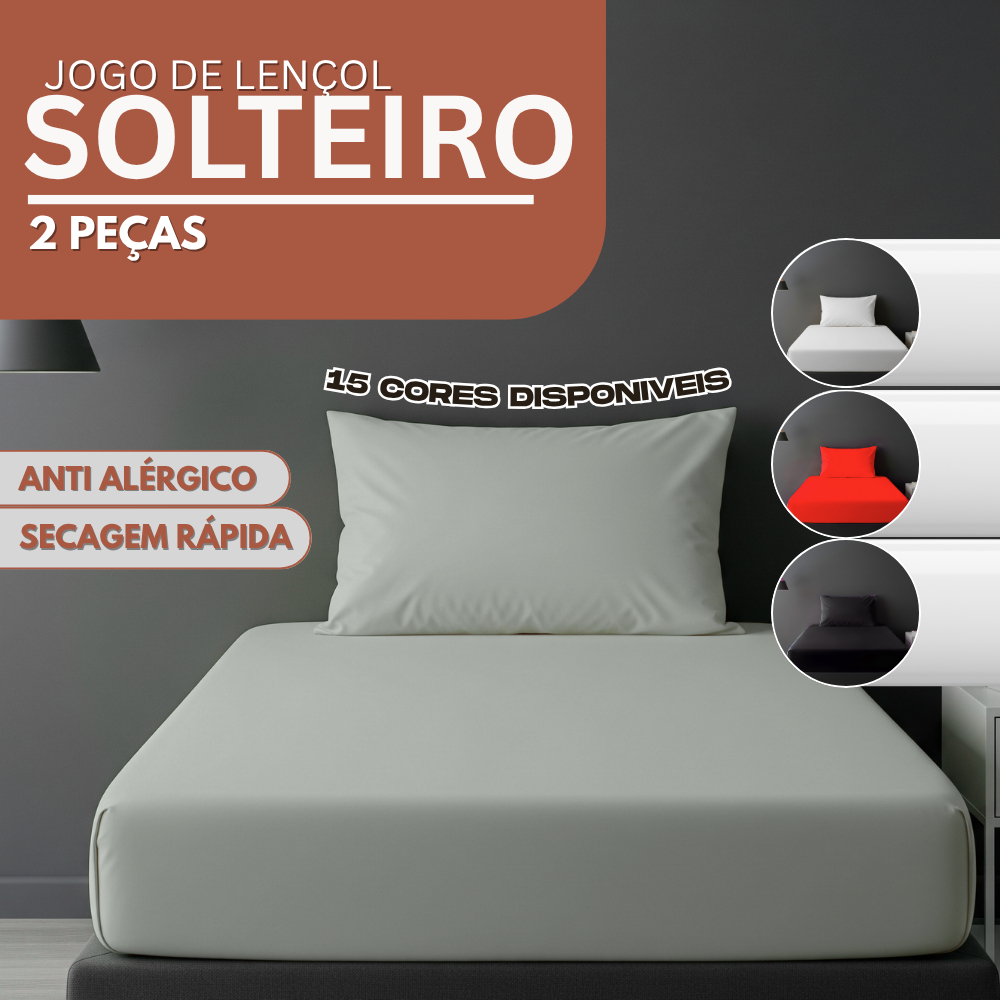 Jogo de Lençol Solteiro 2 Peças Liso 1,88 x 0,88 x 0,20 Altura - Várias Cores