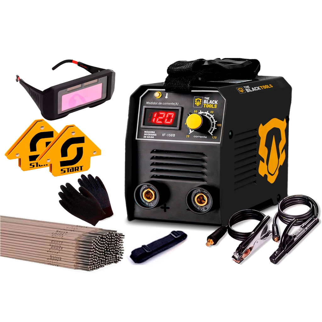 Kit Soldador Maquina Inversora Solda 120a The Black Tools 220V + Acessórios - Home & Living