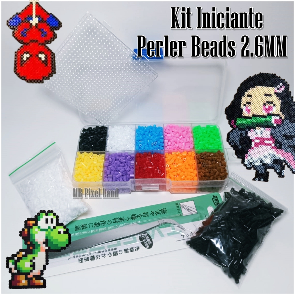 Kit Iniciante Hama Beads Perler 2.6mm + 1 Pegboard + Pinça + Papel + Guia kit completo Hama Beads