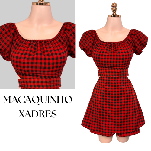 MACAQUINHO VESTIDO XADRES VERMELHO PRETO , PARA FESTA, ACHEIZ, DESING 2025 - 2026