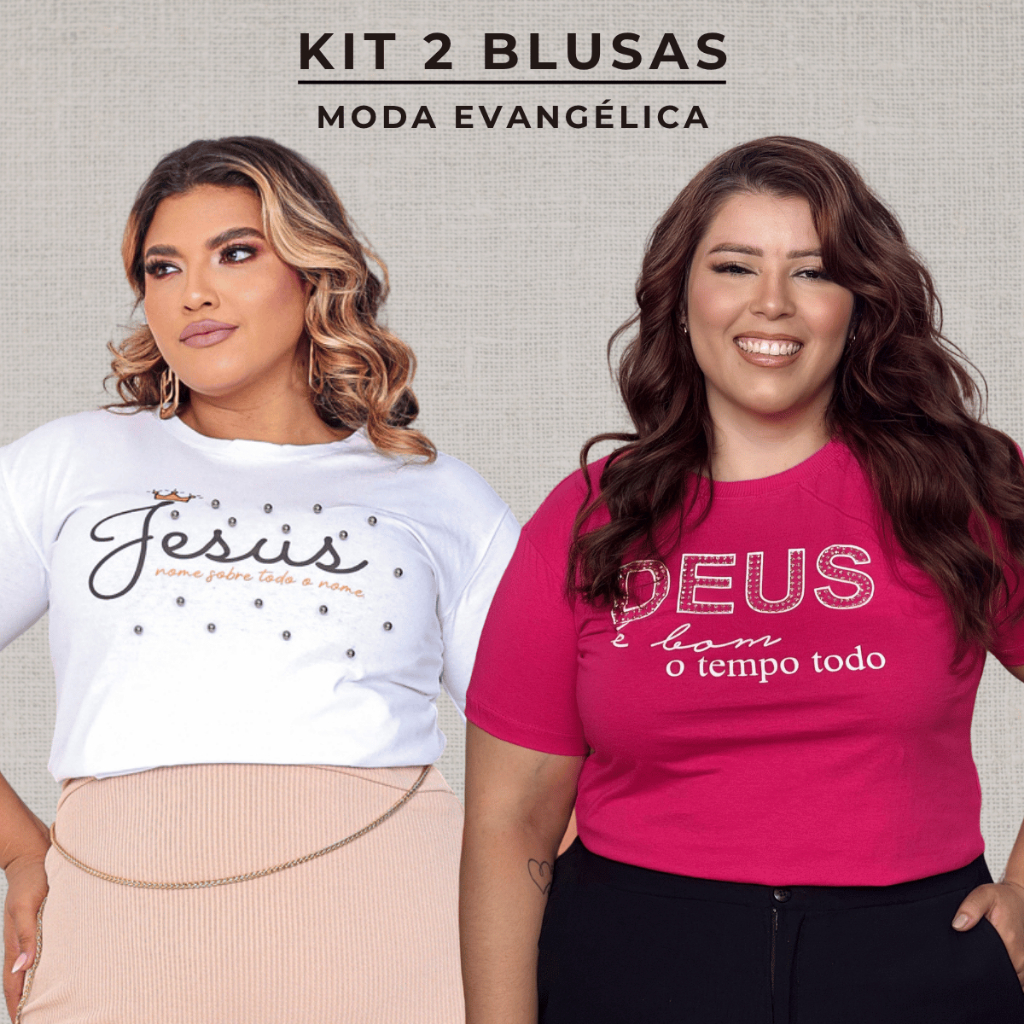 Kit 2 T-shirt Plus Size Feminina Algodão Blusa Evangélica Moda Maior G1 ao G3 em Oferta na Shopee