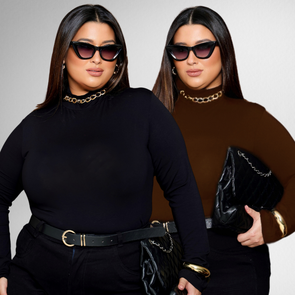 Kit 2 Blusa Feminina Cacharrel Gola Alta Segunda Pele Plus Size Estilosa em Oferta na Shopee