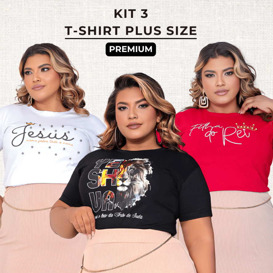 Kit 3 Blusa Plus Size Feminina Cristã T-shirt Moda Grande Estampa Evangélica Religiosa