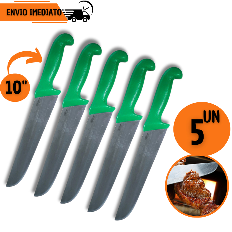 Jogo 5 Faca Profissional 10" Desossar Corte Afiado Aço Inox Açougue Premium Chef Churrasco