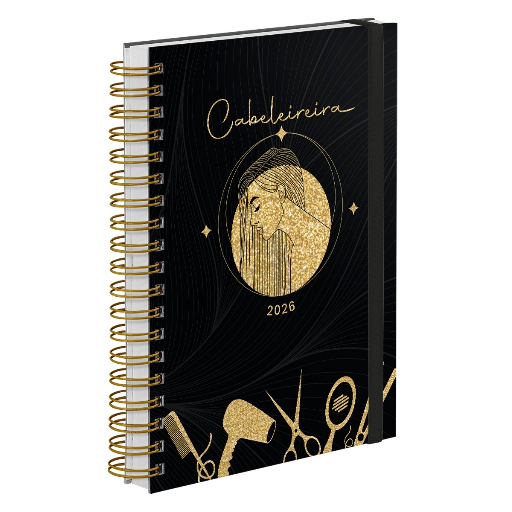 Agenda De Serviços Plus 2026 Capa Dura Cabeleireira Salão de Beleza Ouro