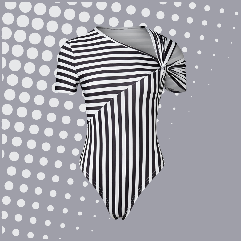 Body Listrado Chic para Mulheres - Sexy com Decote Cruzado, Manga Curta, Tecido Elástico, Lavável à Máquina