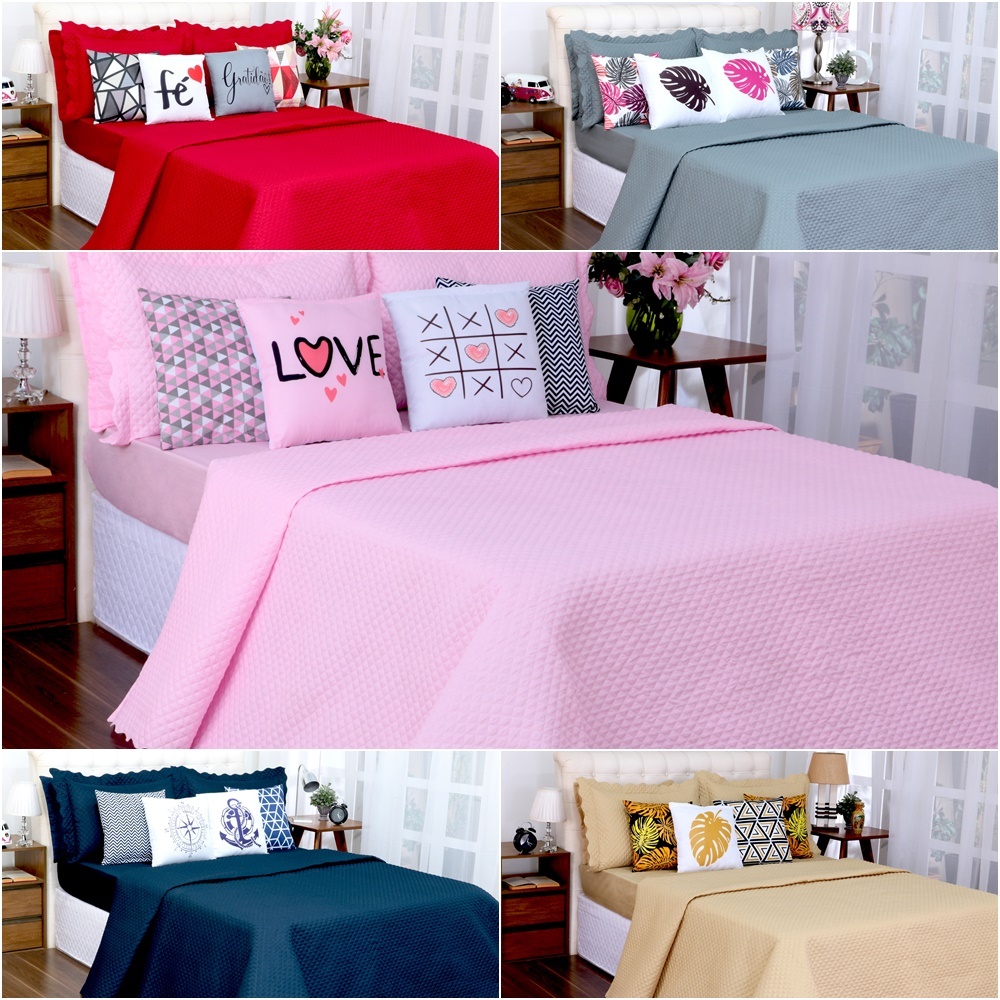 Kit Cobre Leito Colcha luxo Queen 8 Peças com Lençol Capas Almofada Porta Travesseiro Liberty