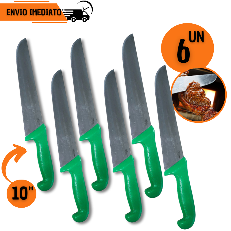 Jogo 6 Faca Profissional 10" Desossar Corte Afiado Aço Inox Açougue Premium Chef Churrasco