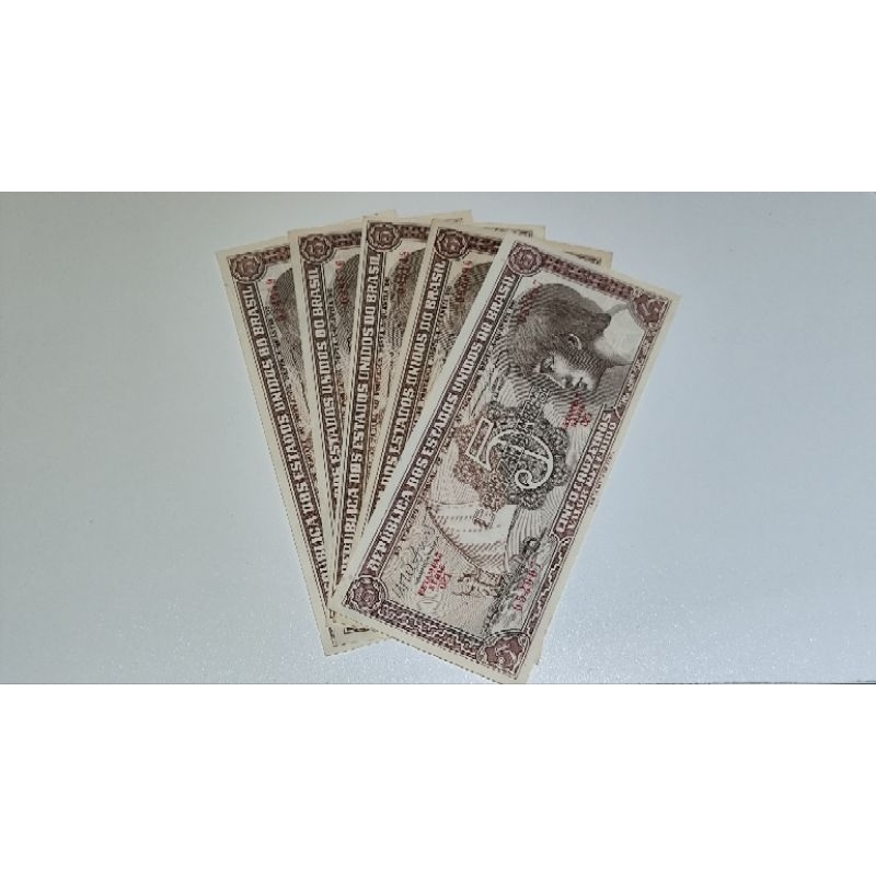 SET DE CÉDULAS DO ÍNDIO 5 CRUZEIROS 5 PEÇAS.