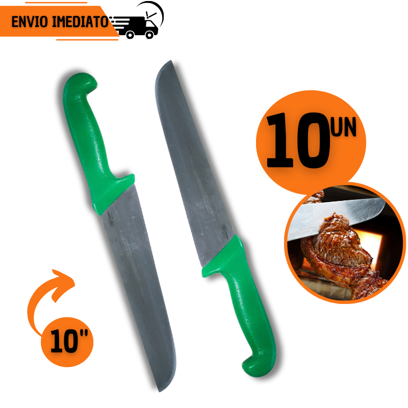 Jogo 10 Faca Profissional 10" Desossar Corte Afiado Aço Inox Açougue Premium Chef Churrasco