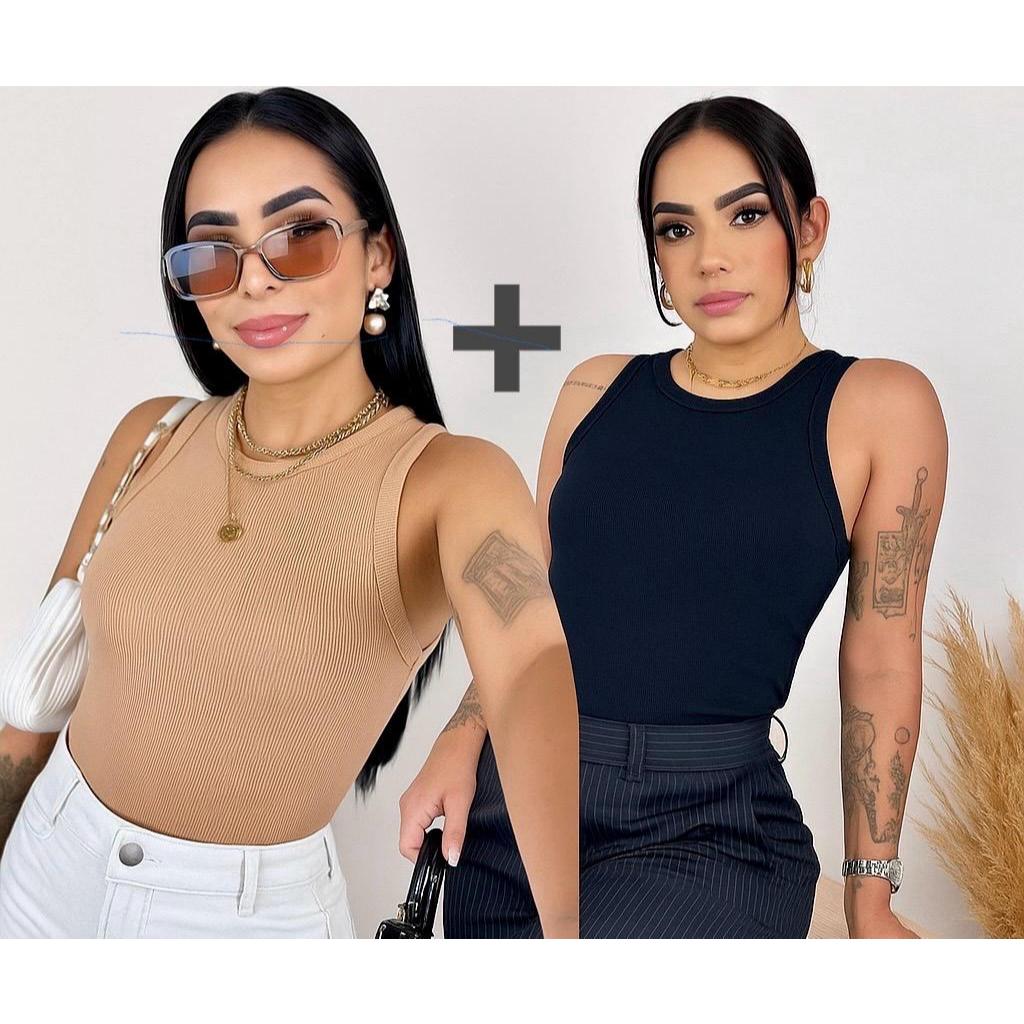 Kit com 2 Blusas Femininas Regata em Ribana Canelada – uma peça Elegante, Básica e Moderna, ideal para compor looks Casu em Oferta na Shopee