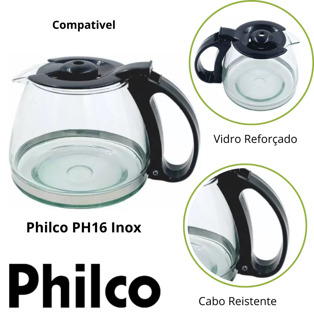 Jarra de Cafeteira Philco PH16 Inox  Vidro Resistente Compatível