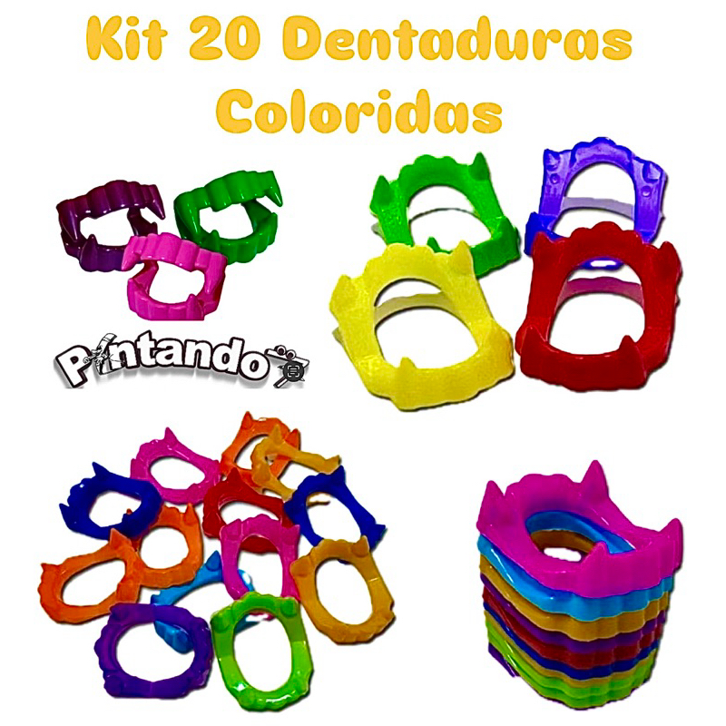 Kit 20 Dentaduras Coloridas Vampiro Halloween Brinquedo Lembrancinha Festa Infantil em Oferta na Shopee