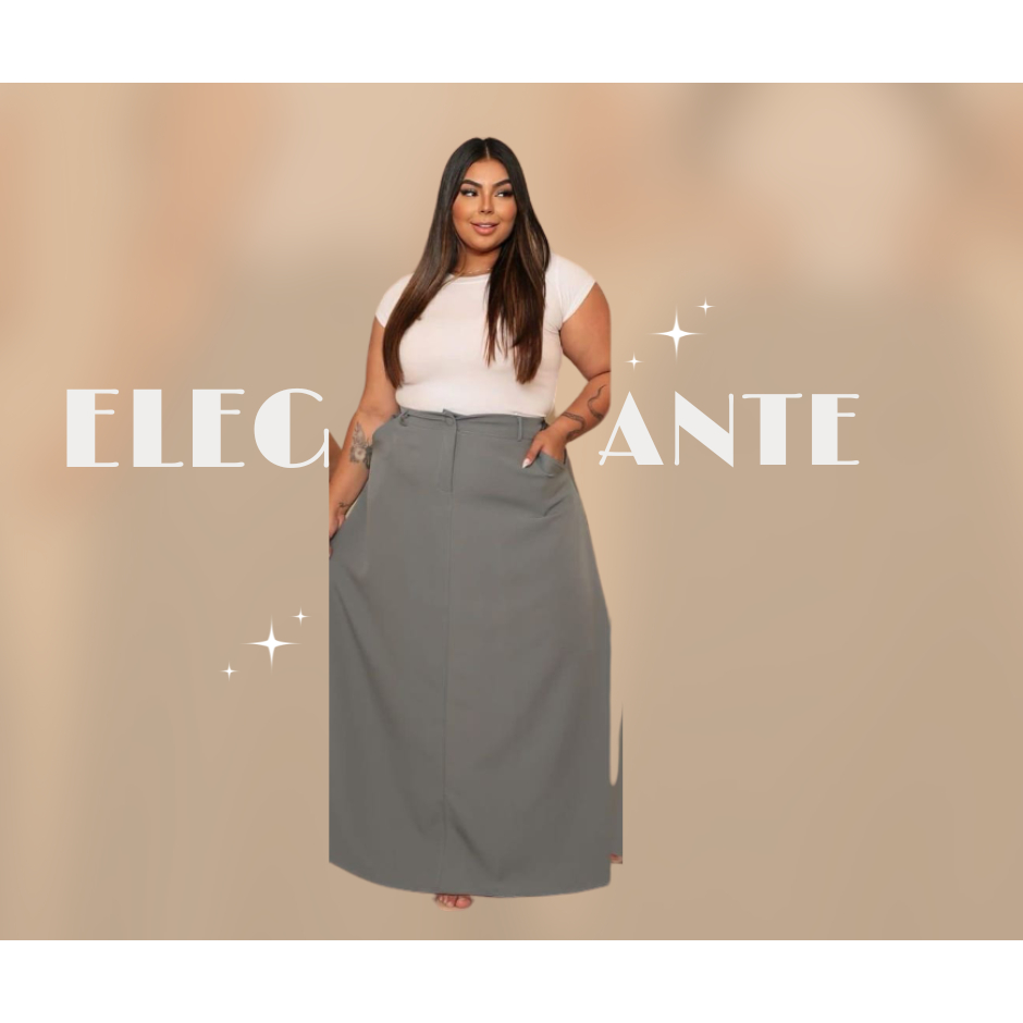 Saia longa e rodada Plus Size Cintura Alta – Confortável – Não Transparente  Moda Evangélica Casual