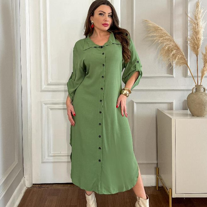 Vestido Chemise Feminino Longo com Botões